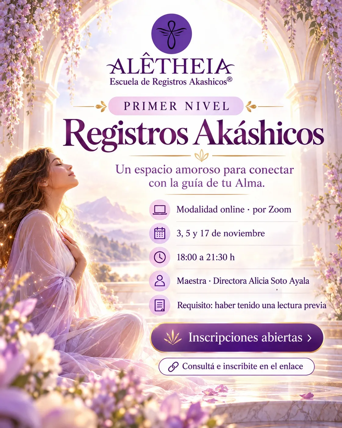 Afiche: Primer Nivel de Registros Akáshicos · Alicia Soto Ayala · Noviembre